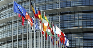 European Parliament flags in Strasbourg, France Large